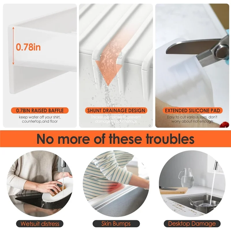 Kitchen Bathtub Sink Edge Silicone Water Baffle Cuttable Prevent Splashing Water Barrier - Transparent