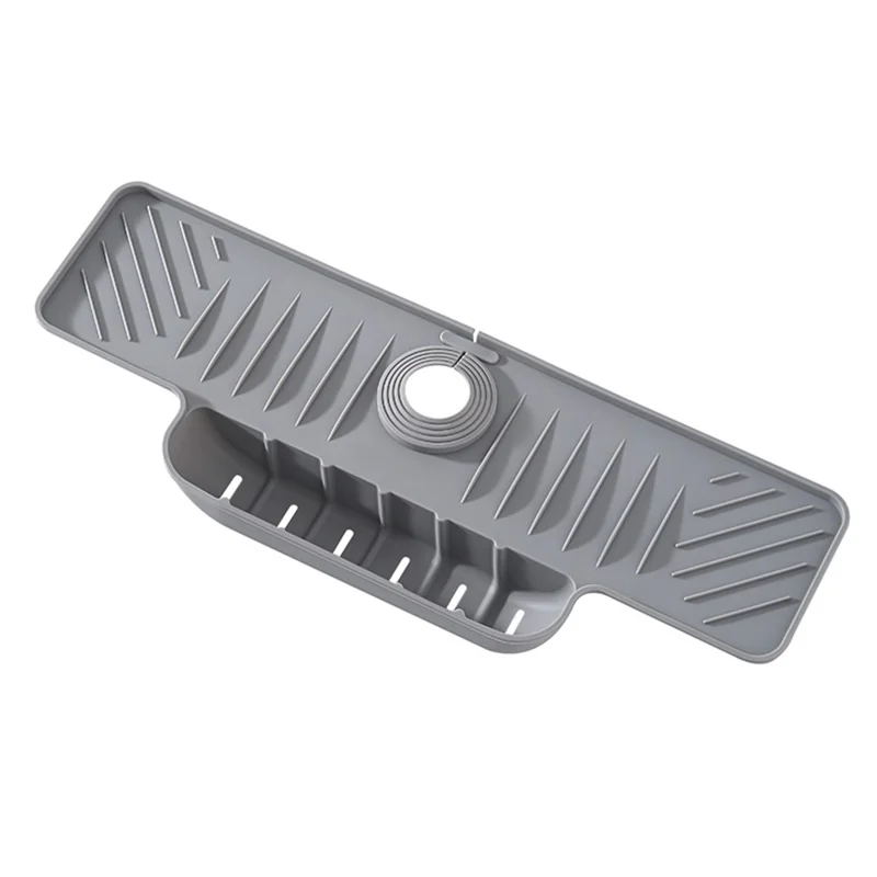 Silicone Faucet Splash Guard Mat Faucet Sink Drying Mat Dish Sponge Holder for Home Kitchen - Grey