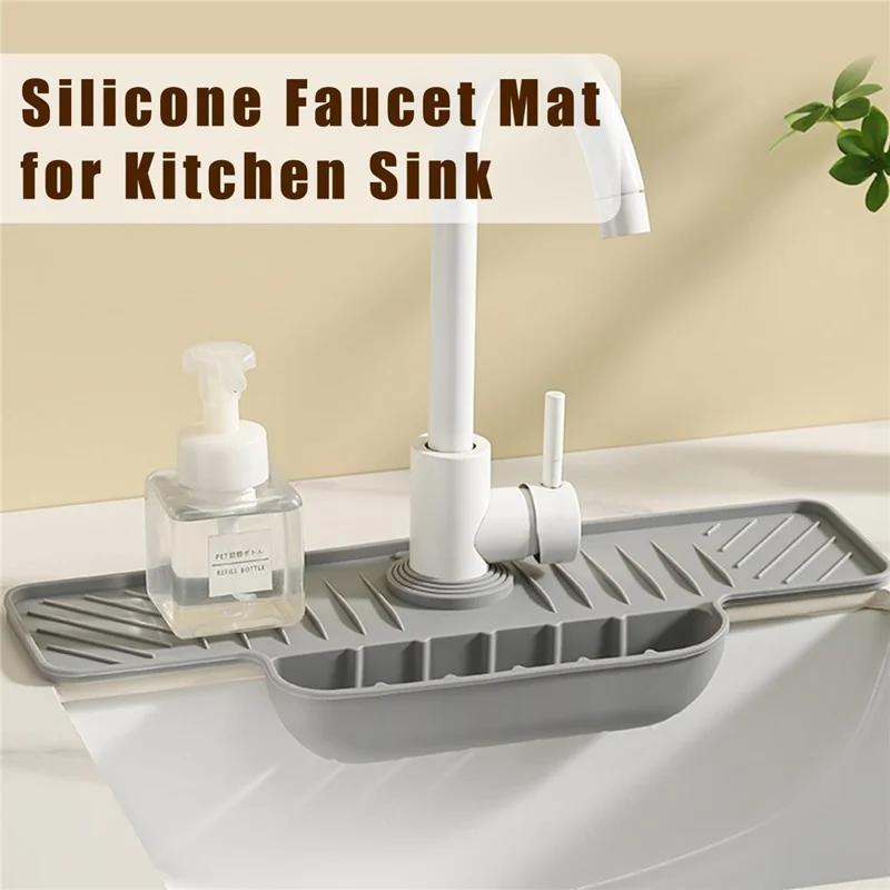 Silicone Faucet Splash Guard Mat Faucet Sink Drying Mat Dish Sponge Holder for Home Kitchen - Grey