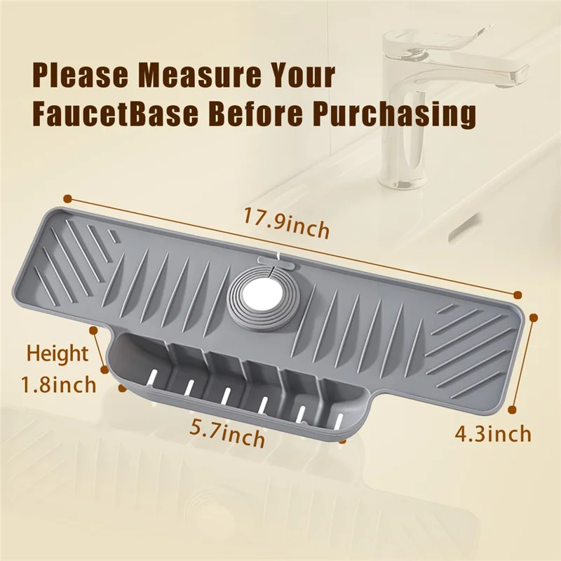 Silicone Faucet Splash Guard Mat Faucet Sink Drying Mat Dish Sponge Holder for Home Kitchen - Grey