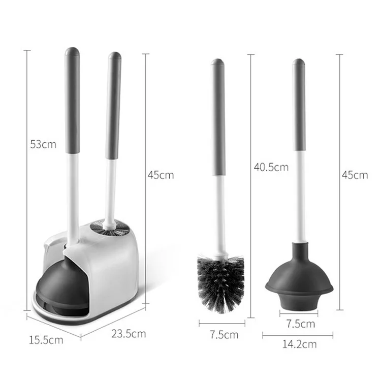 Long Handle Toilet Cleaner Brush Plunger Bathroom Cleaning Tool with Holder Base Set