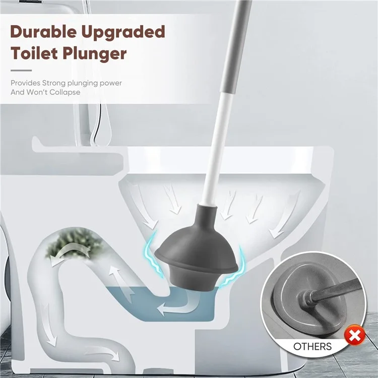 Long Handle Toilet Cleaner Brush Plunger Bathroom Cleaning Tool with Holder Base Set