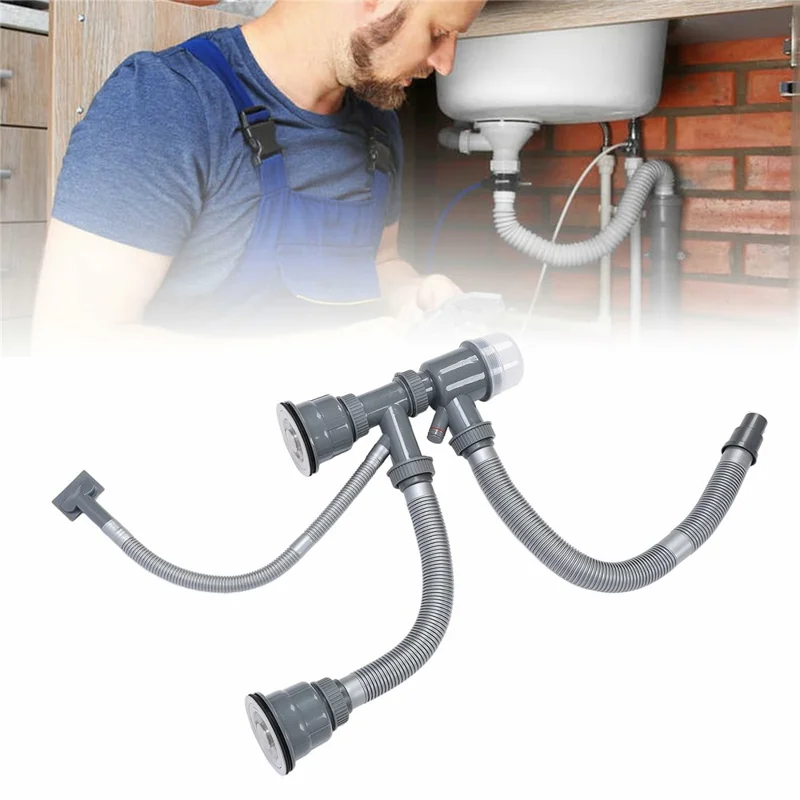 Double Kitchen Sinks Drain Kit Flexible Sink Drain Pipe with Anti-Odor Sealing