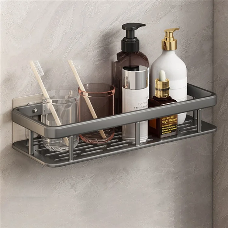 Mensola da bagno in alluminio per doccia senza foratura, montata a parete, organizer rettangolare - Grigio