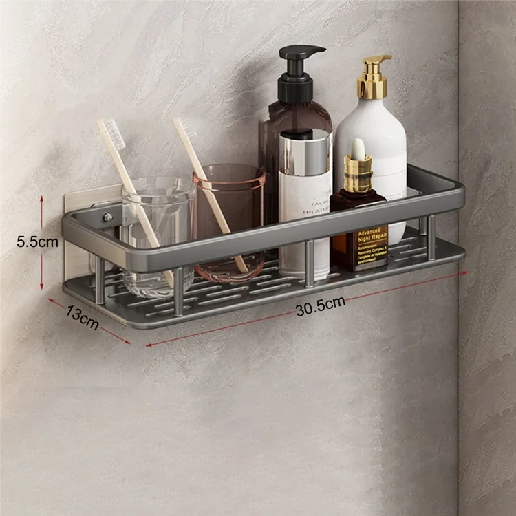 Mensola da bagno in alluminio per doccia senza foratura, montata a parete, organizer rettangolare - Grigio