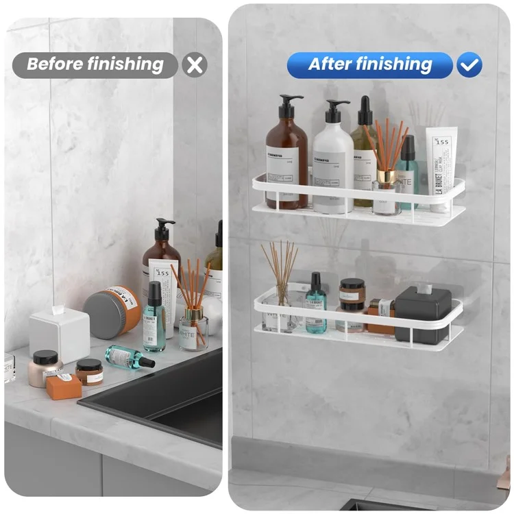 Mensola da bagno in alluminio per doccia senza foratura, montata a parete, organizer rettangolare - Grigio