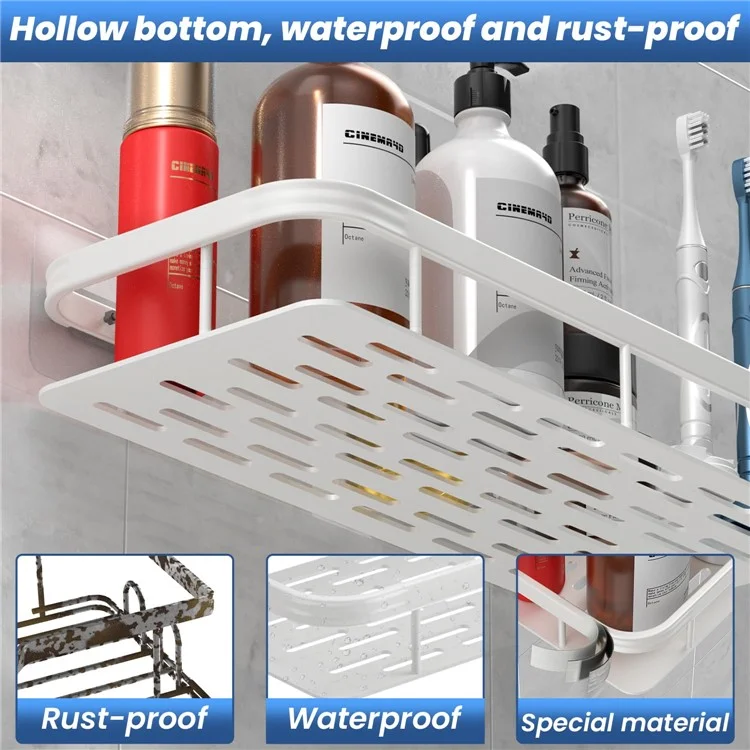 Mensola da bagno in alluminio per doccia senza foratura, montata a parete, organizer rettangolare - Grigio