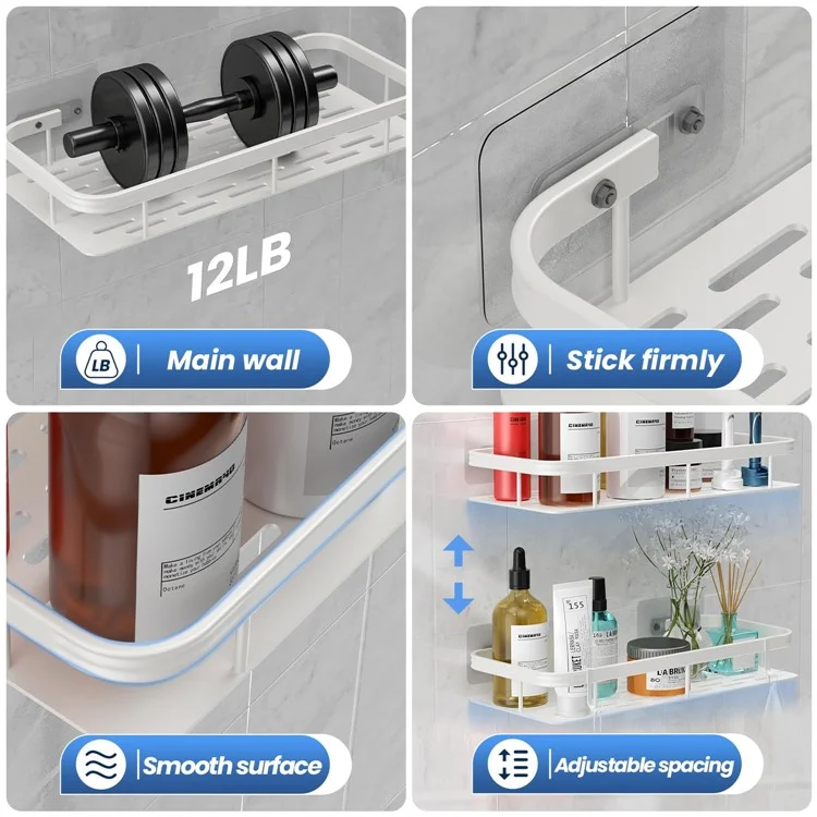 Mensola da bagno in alluminio per doccia senza foratura, montata a parete, organizer rettangolare - Grigio