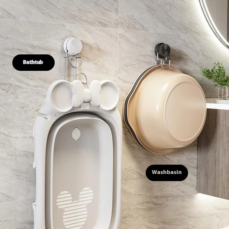Suction Cup Wash Basin Holder Iron Art Bathroom Wall Mounted Basin Hanging Hook - White