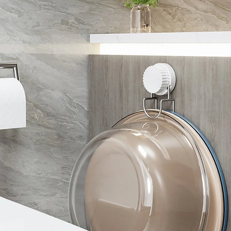 Suction Cup Wash Basin Holder Iron Art Bathroom Wall Mounted Basin Hanging Hook - White