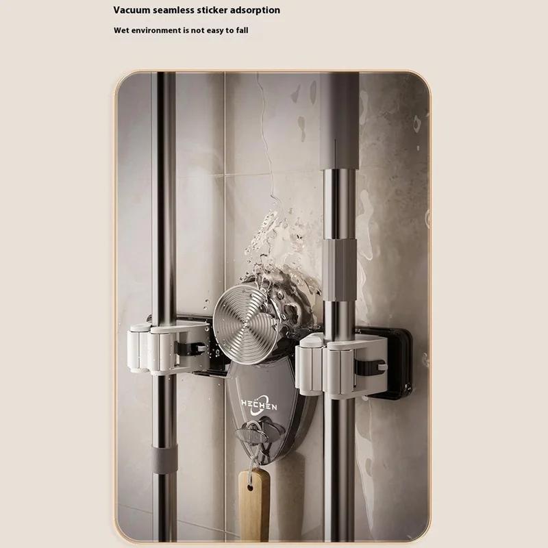 Przyssawkowe wieszaki na mop, bez wiercenia, montowane na ścianę, usuwalne, transparentne szare