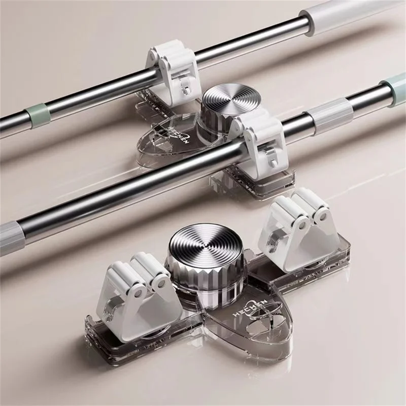 Przyssawkowe wieszaki na mop, bez wiercenia, montowane na ścianę, usuwalne, transparentne szare