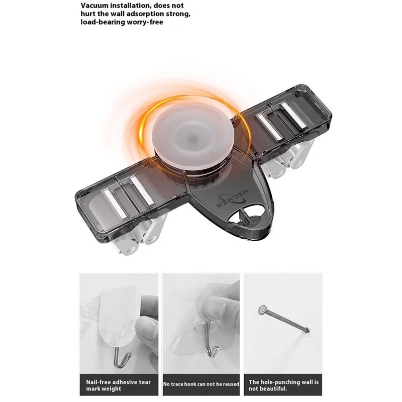 Przyssawkowe wieszaki na mop, bez wiercenia, montowane na ścianę, usuwalne, transparentne szare