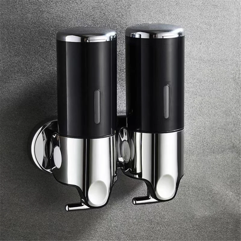 Double Head Soap Dispenser 1000ml Capacity Stainless Steel Manual Push Shampoo Shower Pump - Black