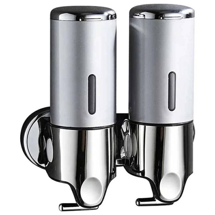 Edelstahl Doppelkopf Seifenspender 1000ml Manueller Druckpumpe Shampoo Duschgel - Silber