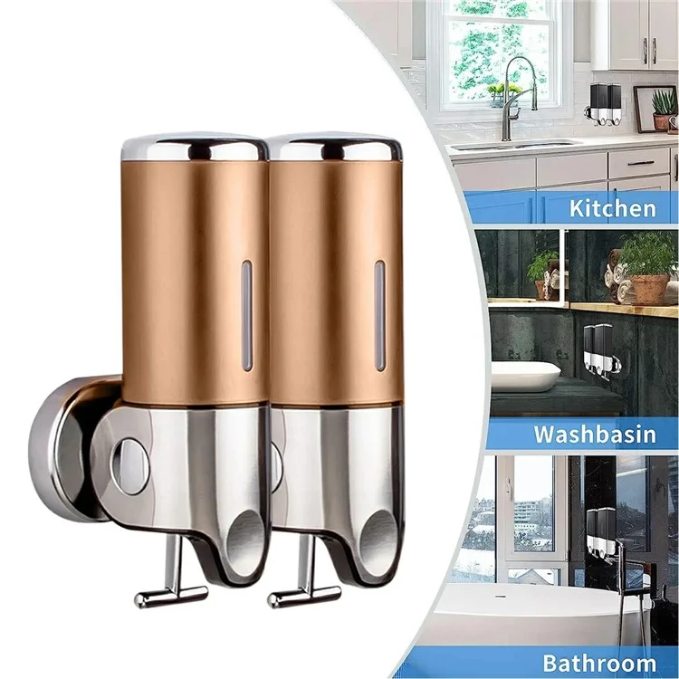 Stainless Steel Dual Head Soap Dispenser 1000ml Manual Push Pump Shampoo Body Wash - Gold