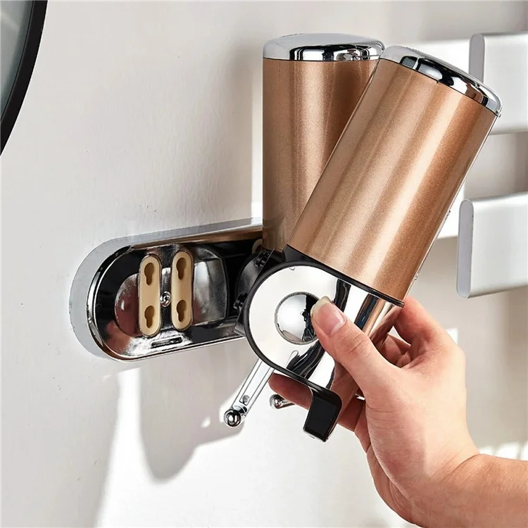 Stainless Steel Dual Head Soap Dispenser 1000ml Manual Push Pump Shampoo Body Wash - Gold