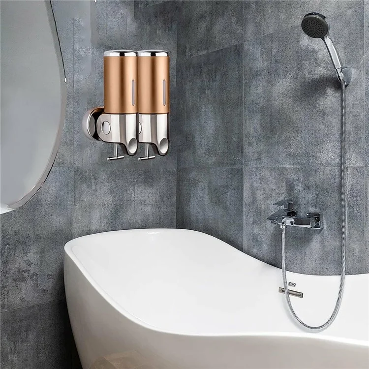 Stainless Steel Dual Head Soap Dispenser 1000ml Manual Push Pump Shampoo Body Wash - Gold