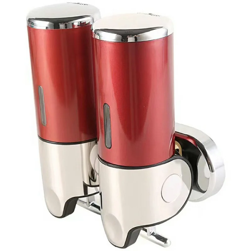 Stainless Steel Dual Head Soap Dispenser 1000ml Manual Push Pump Shampoo Body Wash - Red