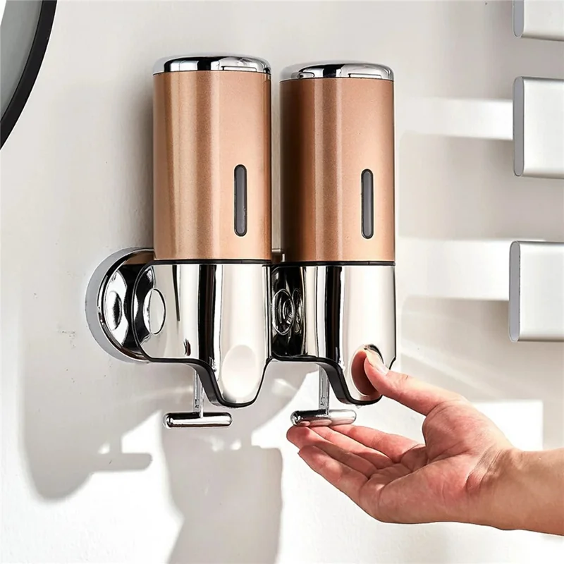 Stainless Steel Dual Head Soap Dispenser 1000ml Manual Push Pump Shampoo Body Wash - Red
