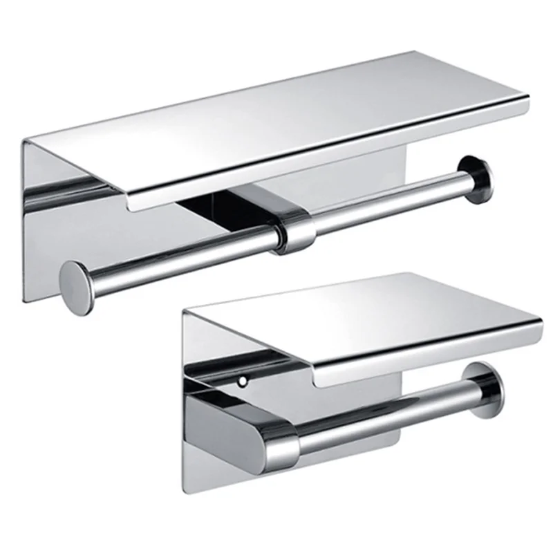 K56 304 Stainless Steel Toilet Paper Holder with Phone Shelf Roll Paper Dispenser Multipurpose Tissue Stand