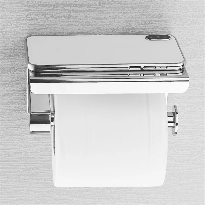 K56 304 Stainless Steel Toilet Paper Holder with Phone Shelf Roll Paper Dispenser Multipurpose Tissue Stand