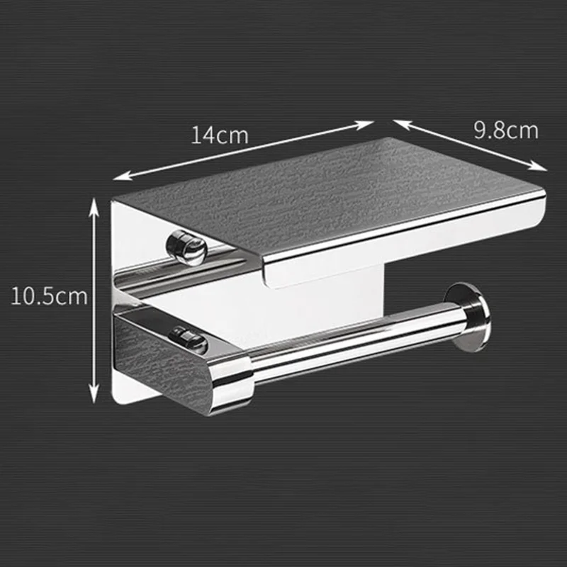 K56 304 Stainless Steel Toilet Paper Holder with Phone Shelf Roll Paper Dispenser Multipurpose Tissue Stand