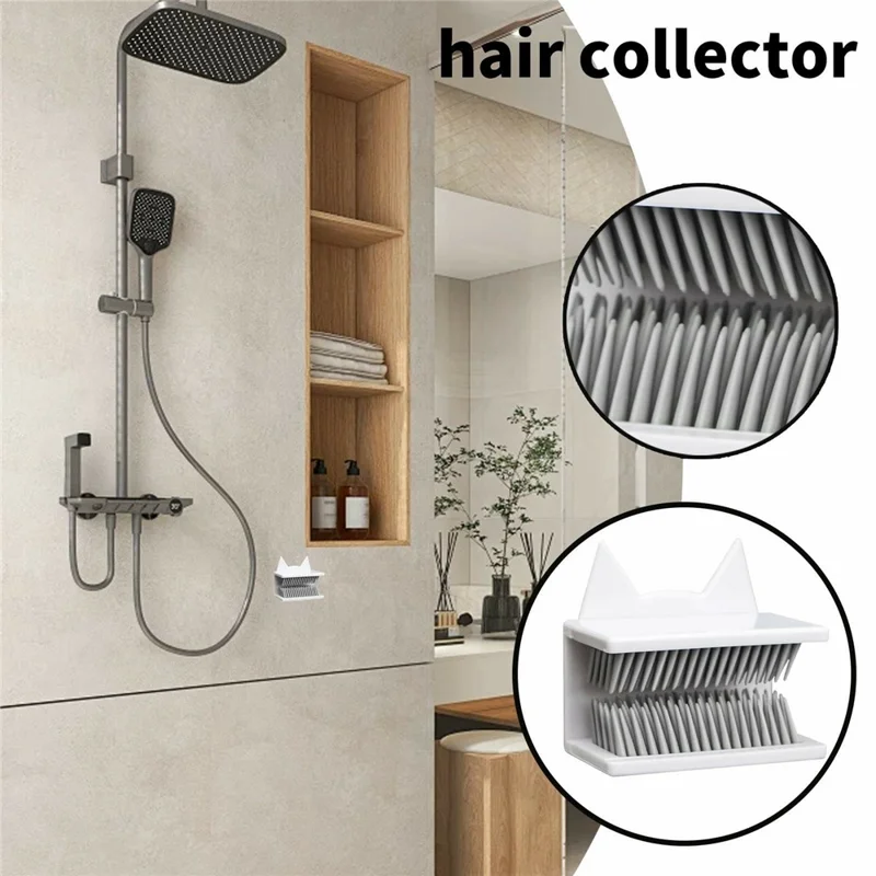 Shower Wall Hair Catcher Bathroom Bathtub Drain Protector Hair Collector Anti Clog Device For Home Use - Cat Ears  /  Black