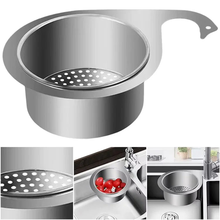 22.5 x 10 x 6cm Kitchen Sink Swan Drainer Stainless Steel Hanging Basket Dry Wet Separation Rack (No FDA)