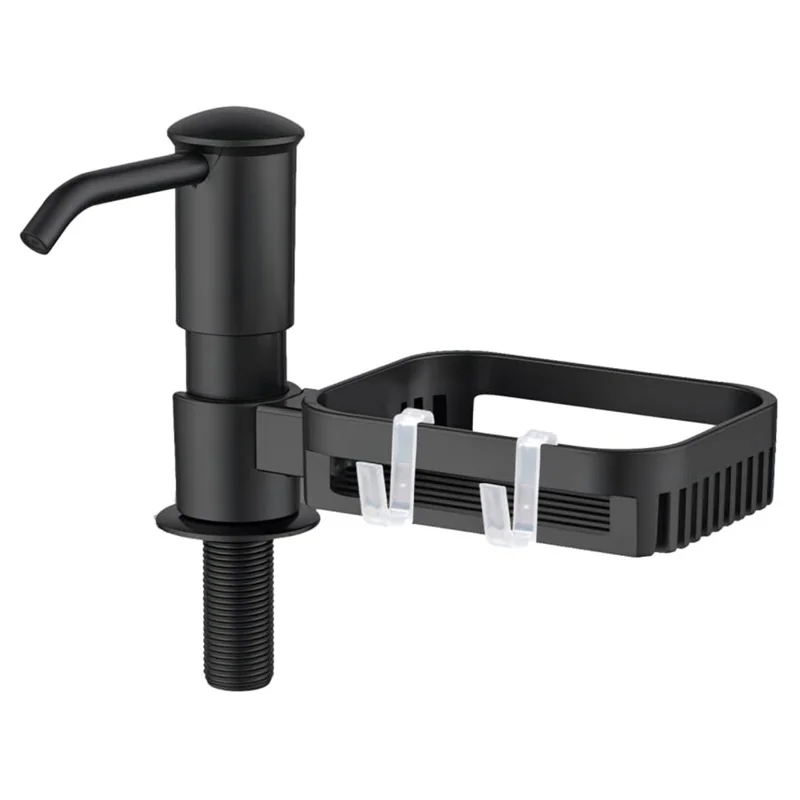 Dispensador de Jabón Líquido para Fregadero con Soporte para Esponja y Estante de Drenaje - Giratorio 360 Grados - Negro
