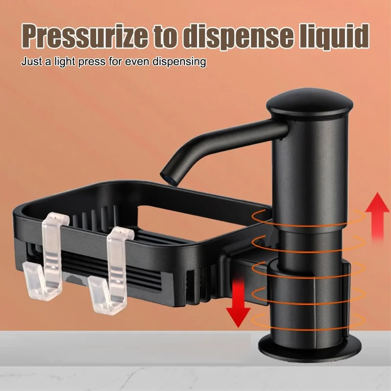 Dispensador de Jabón Líquido para Fregadero con Soporte para Esponja y Estante de Drenaje - Giratorio 360 Grados - Negro
