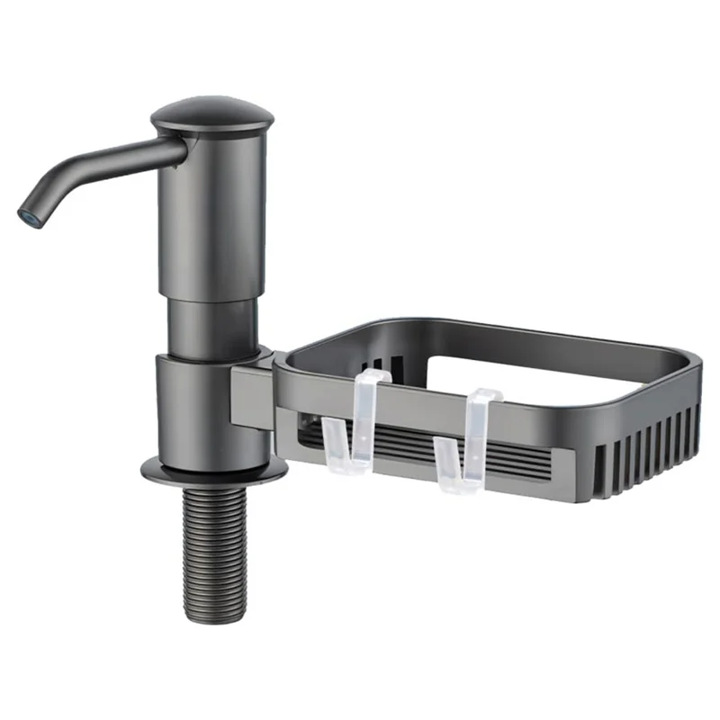 Kitchen Sink Dishwashing Liquid Dispenser Sponge Holder Drain Shelf 360 Degree Rotatable Dish Soap Dispenser - Grey