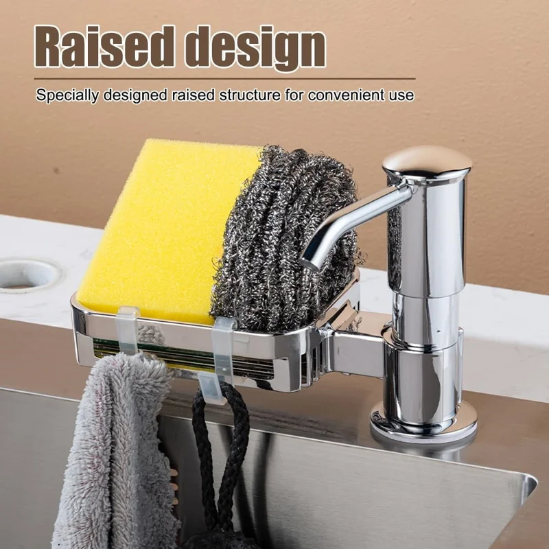 Kitchen Sink Dishwashing Liquid Dispenser Sponge Holder Drain Shelf 360 Degree Rotatable Dish Soap Dispenser - Grey