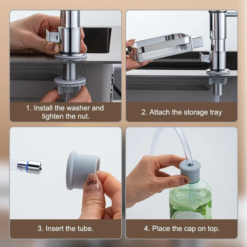 Kitchen Sink Dishwashing Liquid Dispenser Sponge Holder Drain Shelf 360 Degree Rotatable Dish Soap Dispenser - Grey