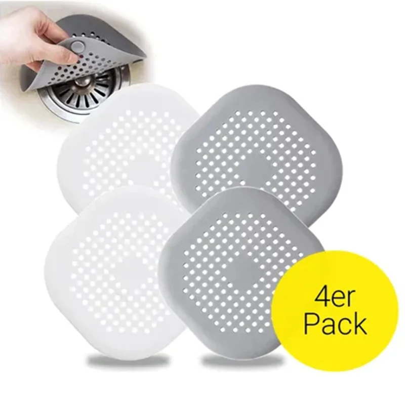 4 Pièces Filtre Attrape-Cheveux en TPR pour Évier de Cuisine et Douche - Grille Anti-Obstruction avec Ventouses