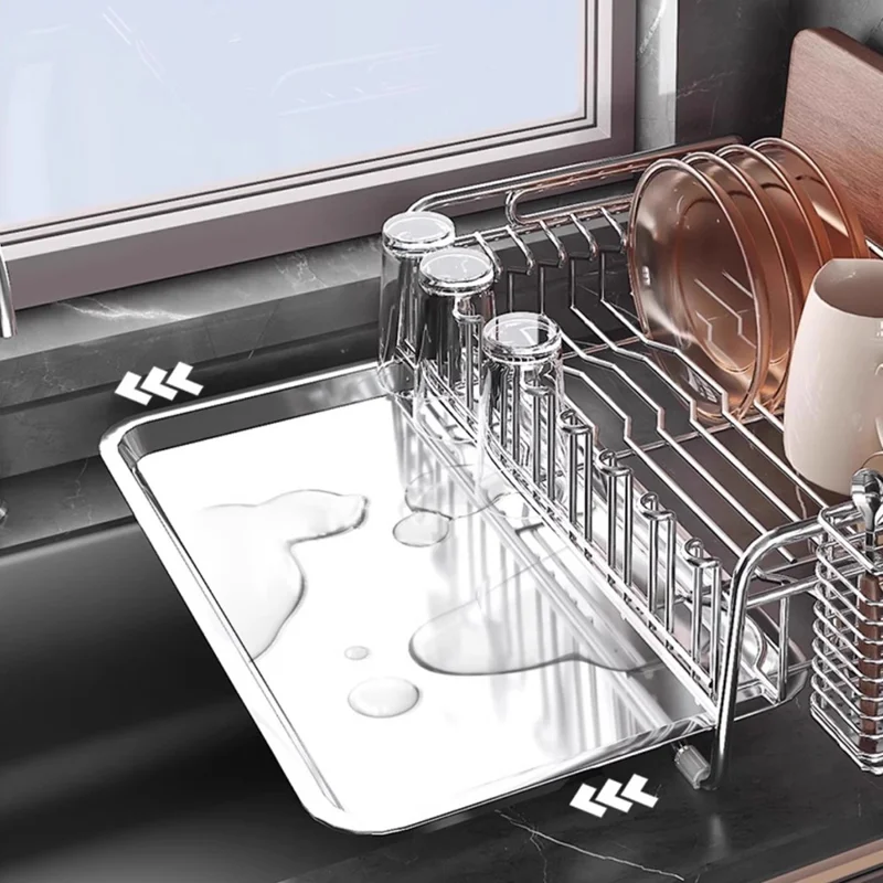 304 Stainless Steel Dish Drying Rack Bowls Plates Cups Cutlery Kitchen Storage Organizer, 36x25.5cm
