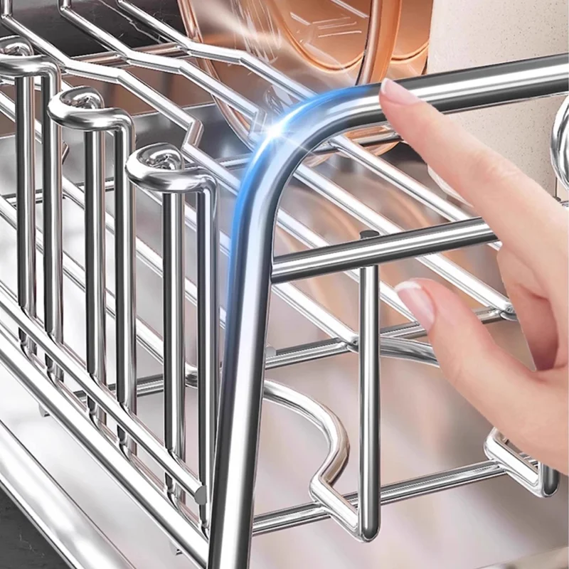 304 Stainless Steel Dish Drying Rack Bowls Plates Cups Cutlery Kitchen Storage Organizer, 36x25.5cm