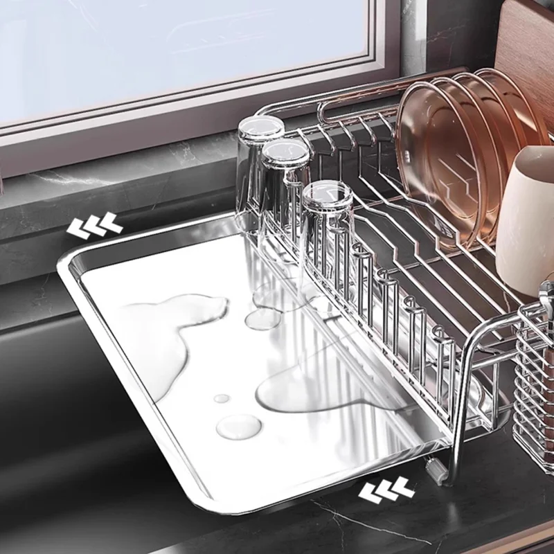 304 Stainless Steel Dish Drying Rack Bowls Plates Cups Cutlery Kitchen Storage Organizer, 46x20cm