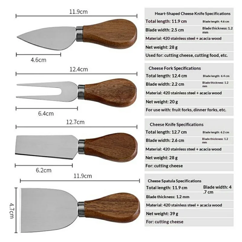 5Pcs Cheese Kitchen Knife Set 420 Stainless Steel Acacia Wood Handle Cutting Tool Kit with Magnetic Stand - QS01A35 / Silver
