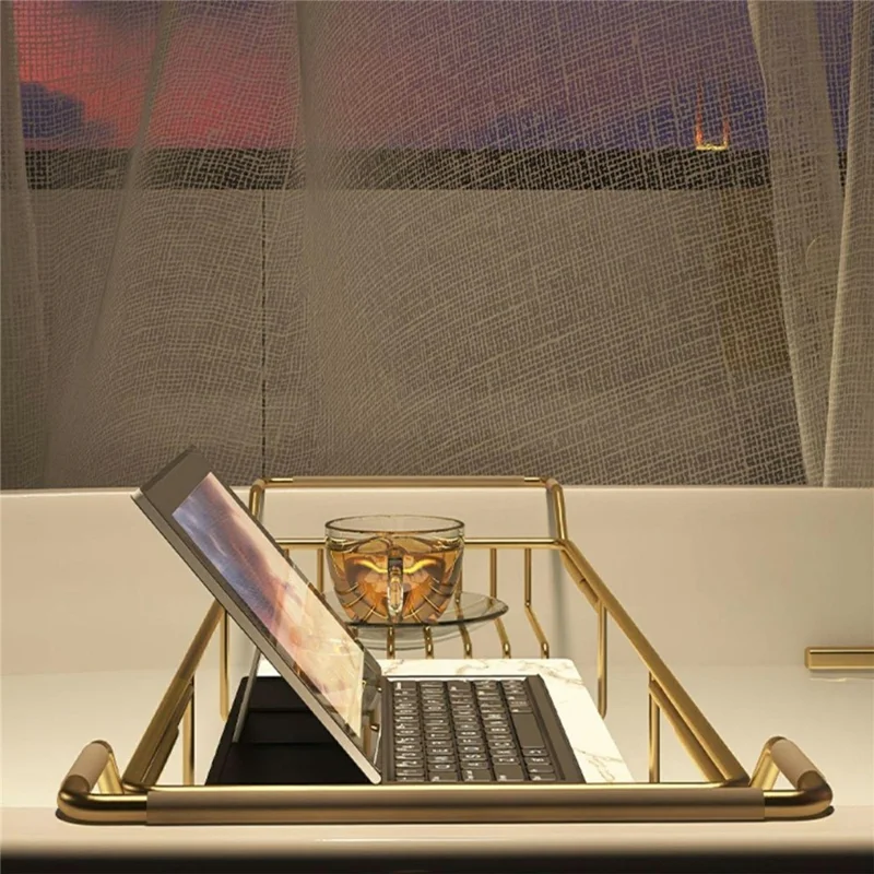 Bathtub Caddy Shelf 304 Stainless Steel Expandable 63-103cm Storage Rack with Phone Tablet Holder for Bathroom - Gold