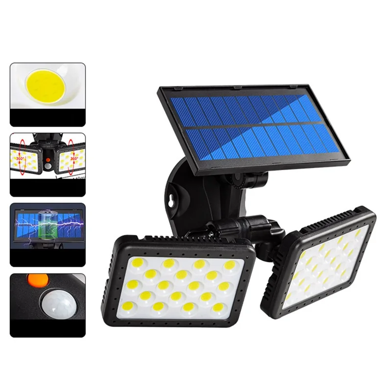 W770B COB Double-Head Solar Lamp Waterproof Motion Sensor Garden Yard Street Path Wall Lamp
