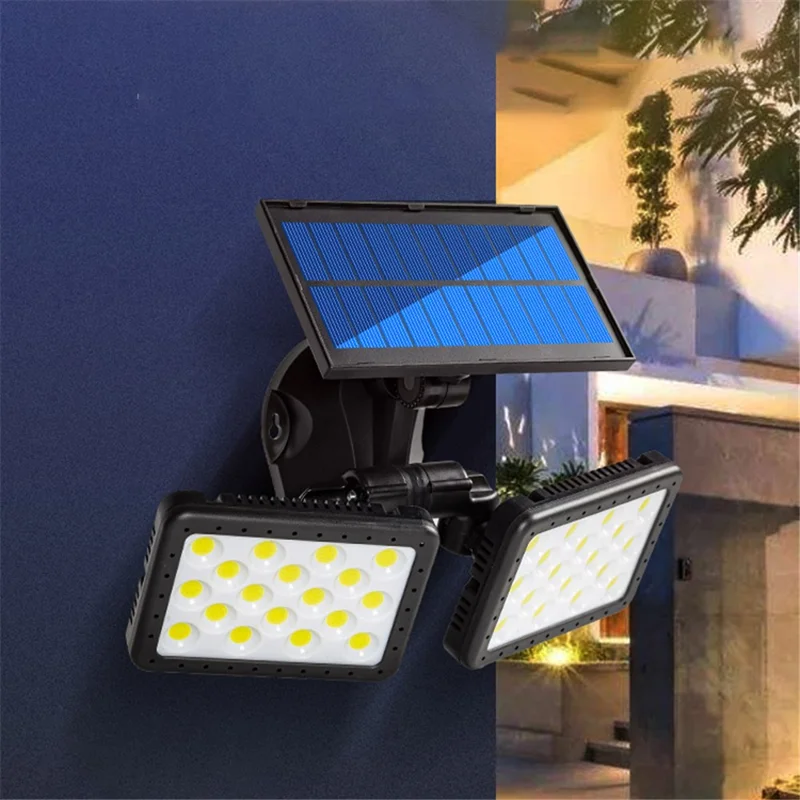 W770B COB Double-Head Solar Lamp Waterproof Motion Sensor Garden Yard Street Path Wall Lamp