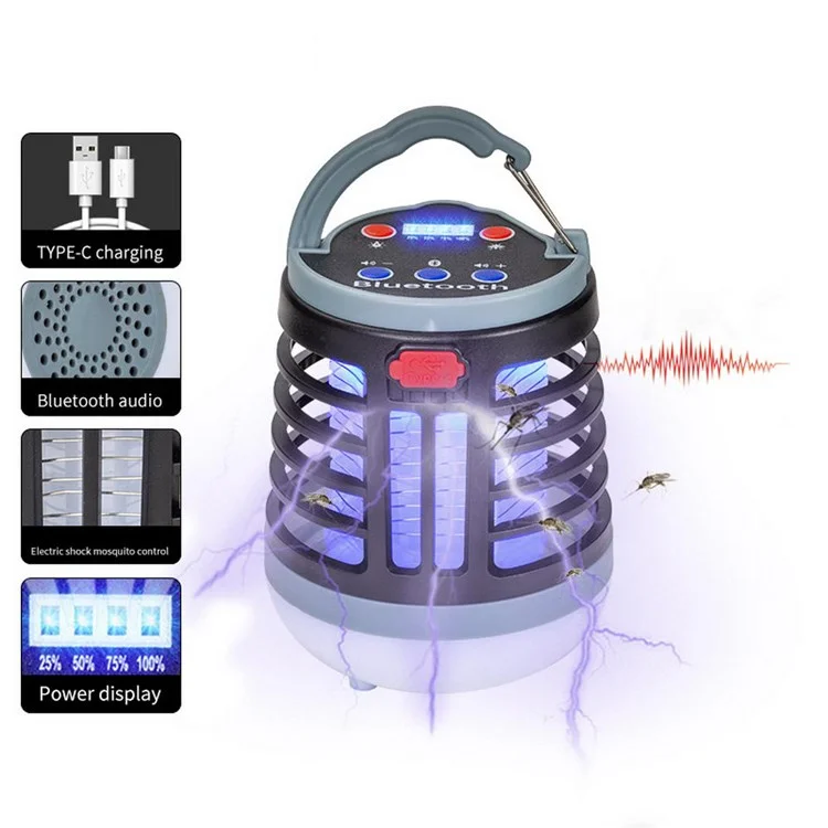W881 LED Electric Shock Mosquito Killer Lamp Leben Wasserdichtes Nachtlicht Mit Bluetooth -lautsprecher Für Zuhause - Braun