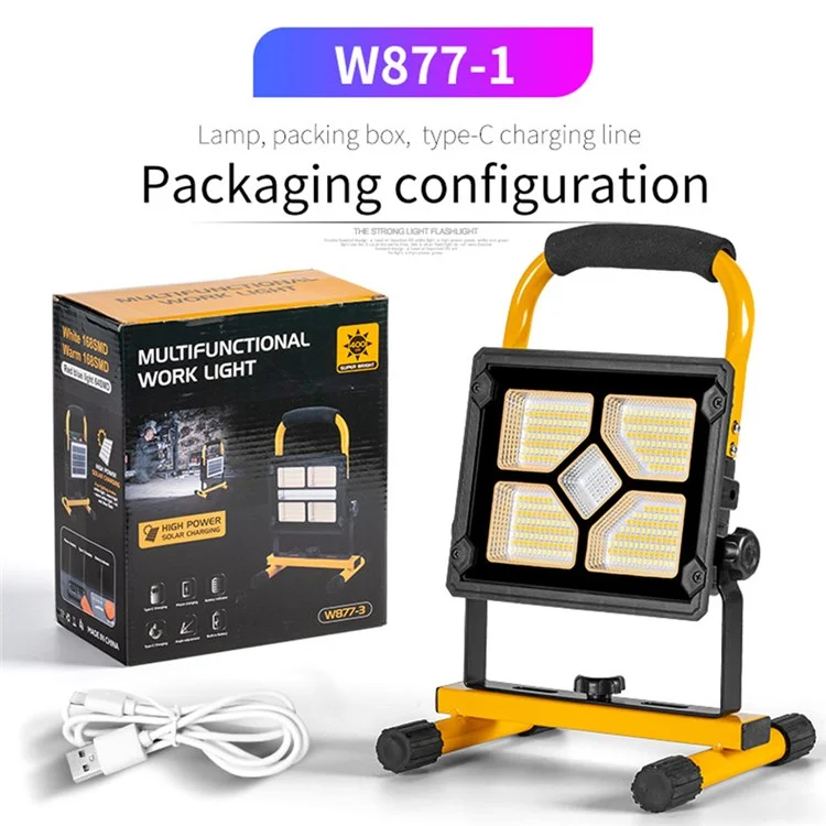 W877-3 Multifuncional 3600 Mah LED Solar LED Alta Potencia Solar Potencia de Energía Banco Portátil de Luz Imprimible Soporte de Luz de Emergencia de Emergencia 360 Grados Ajustable de 180 Grados