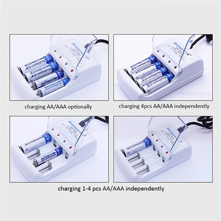 DOUBLEPOW DP-B02 4 Slots Battery Charger for 1.2V AA/AAA Ni-MH/Ni-CD Rechargeable Batteries (Chinese Version) - EU Plug