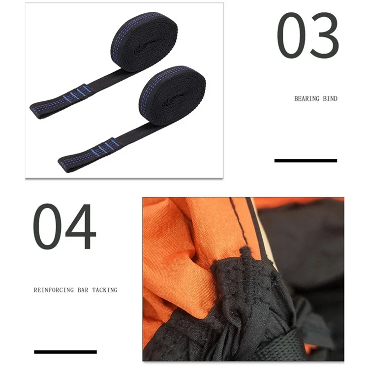 RYDC-012 280x140cm Outdoor Quick Open Open 210T Nylon Hammock Anti-rollover Camping Hanging Swing Bed Con Cremallera Neta de Mosquito - Negro / Naranja