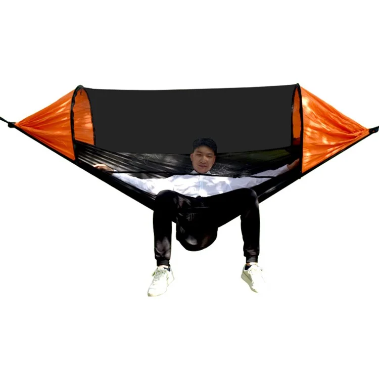 RYDC-012 280x140cm Outdoor Quick Open Open 210T Nylon Hammock Anti-rollover Camping Hanging Swing Bed Con Cremallera Neta de Mosquito - Negro / Naranja