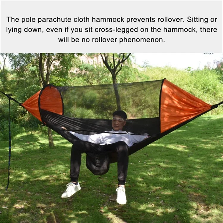 RYDC-012 280x140cm Outdoor Quick Open Open 210T Nylon Hammock Anti-rollover Camping Hanging Swing Bed Con Cremallera Neta de Mosquito - Negro / Naranja