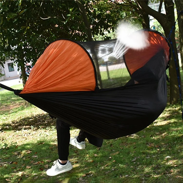 RYDC-012 280x140cm Outdoor Quick Open Open 210T Nylon Hammock Anti-rollover Camping Hanging Swing Bed Con Cremallera Neta de Mosquito - Negro / Naranja