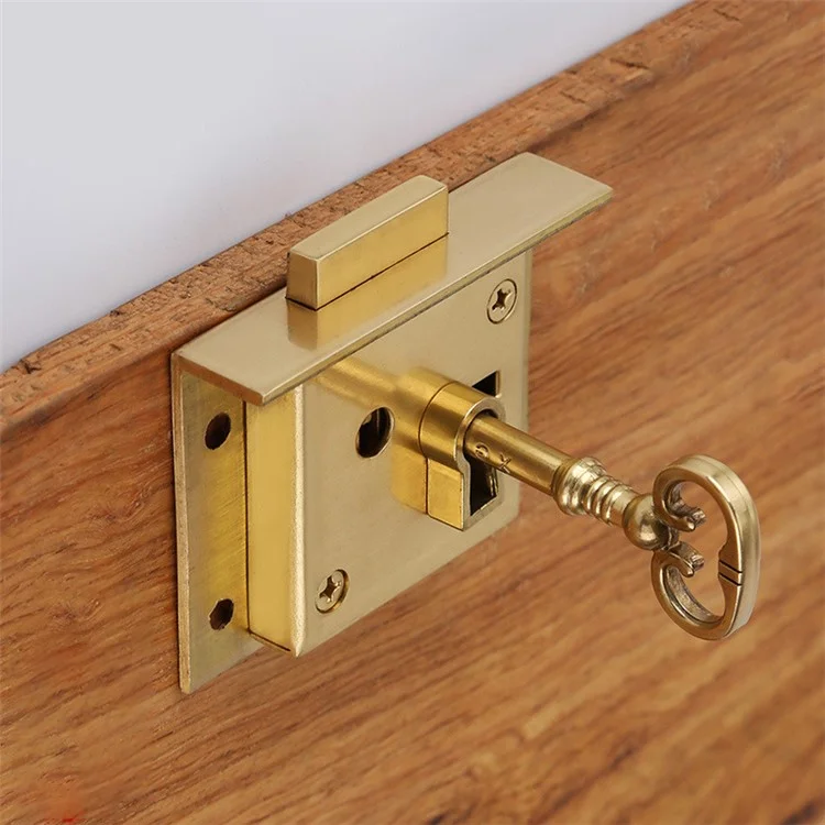 T4503 Vintage European Style Antique Brass Drawer Lock Wooden Boxes Safe Locks Furniture Cabinet Lock with Key